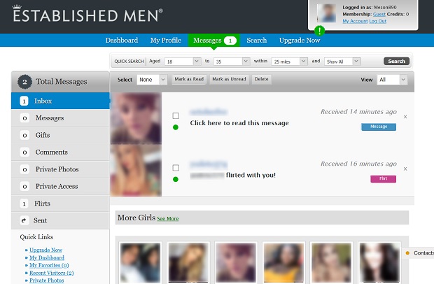 Messages page of establishedmen.com